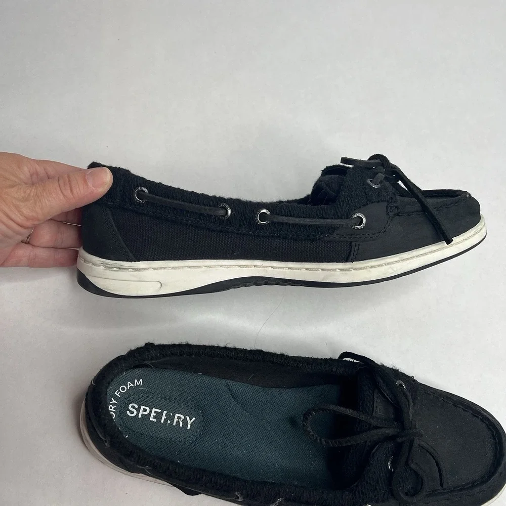 SPERRY TOP SIDER BOAT SHOE LOAFER WOMEN'S 8.5‎ BLACK 1 EYELET EUC